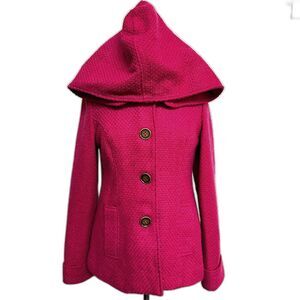 Tulle Anthropologie Hot Pink Hooded Pea Coat - Women M